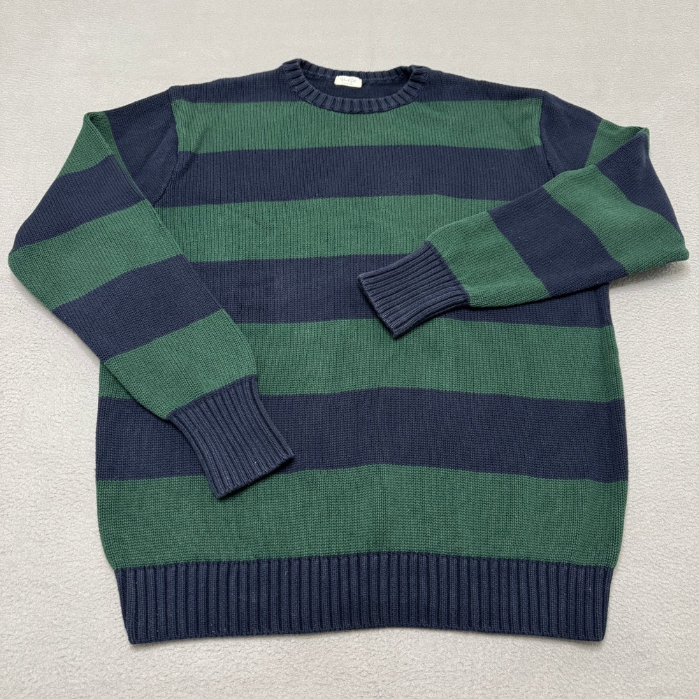 John Galt Sweater Women OS Navy Green Striped Cotton Knit Oversized Nautical